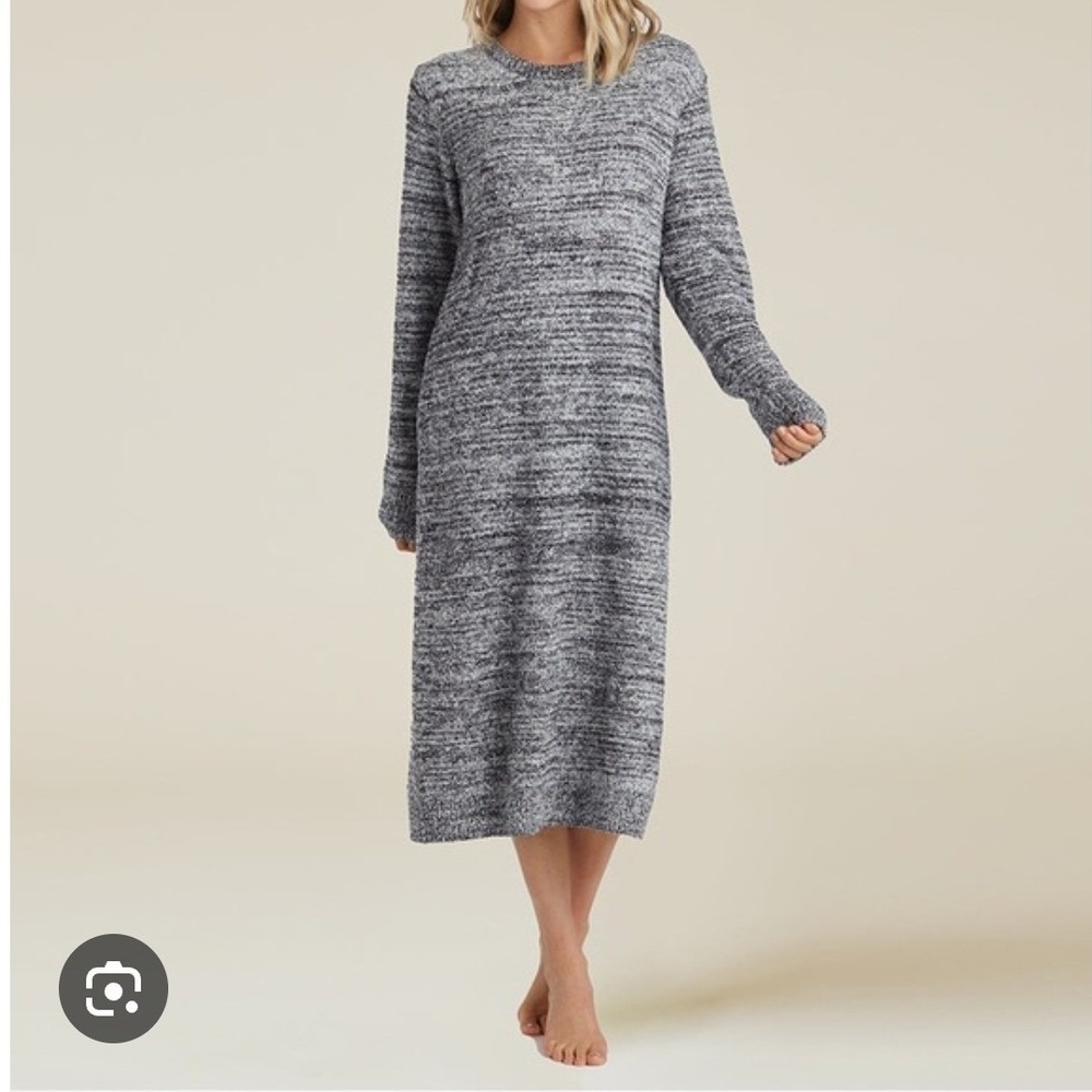 Softies Marshmallow Crew Neck Lounger Black White Marl Knit Midi Dress Size L/XL